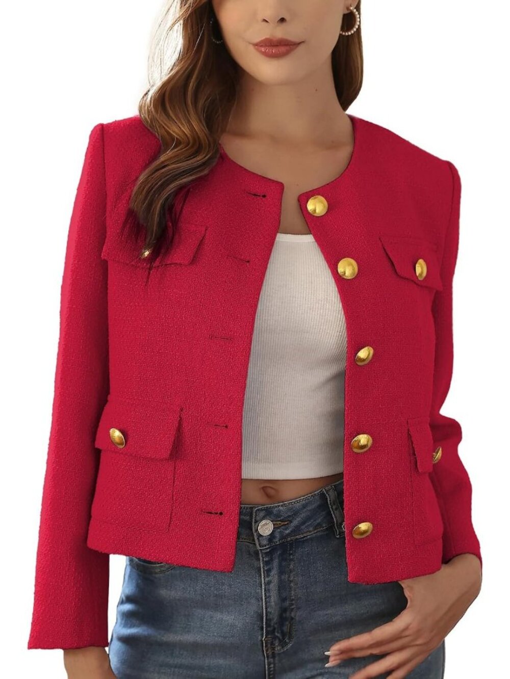 Chic Cropped Tweed Blazer for Women | Stylish Layering Piece | Trendy Fall